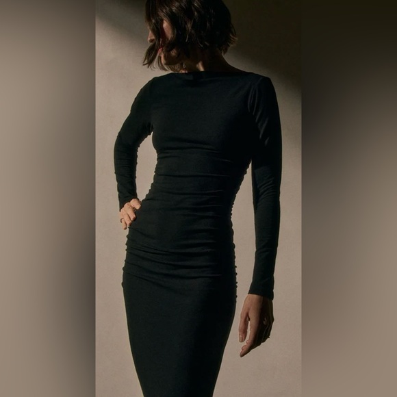 James Perse Long Sleeve Fitted Velvet Black Dress Women Size 1/Small - Picture 2 of 7